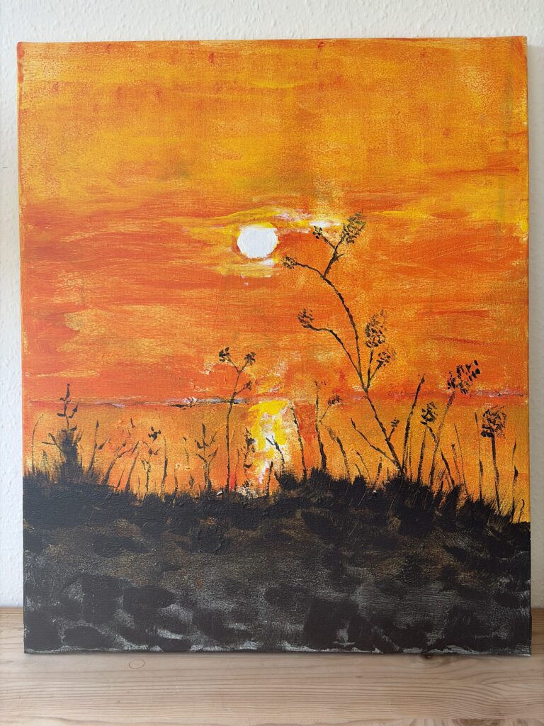 Solnedgang, Akryl på lærred af Winkler